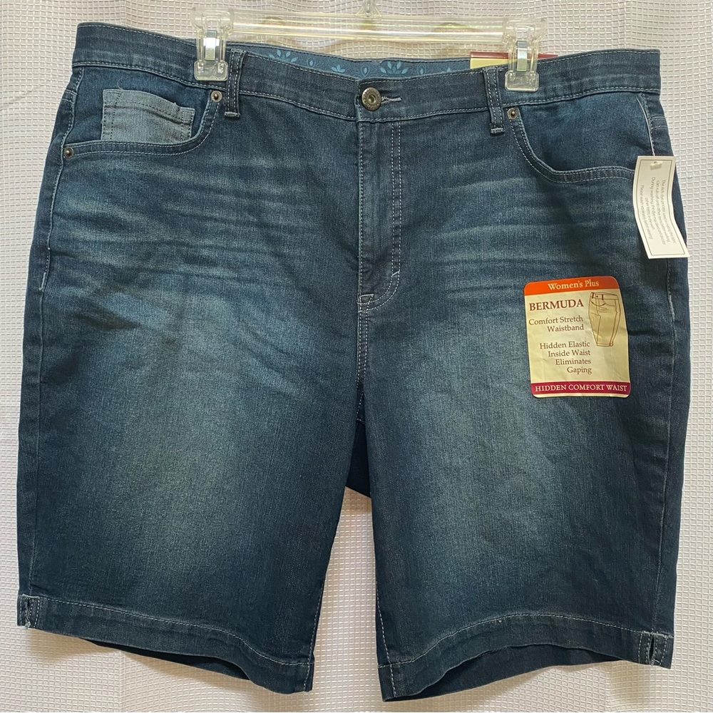 Faded Glory Women's Bermuda Jean Shorts - Dark Wash Blue